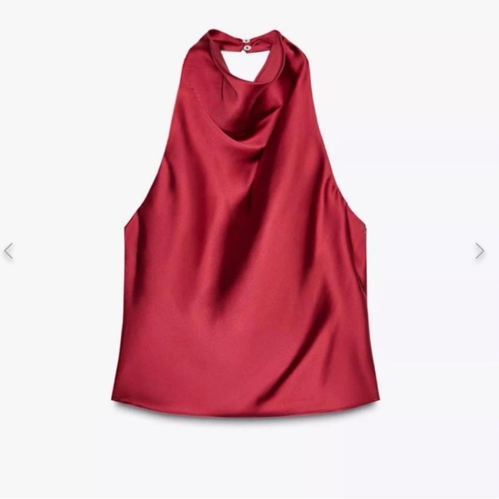 Zara Pink Halter Satin Cowl Neck Top